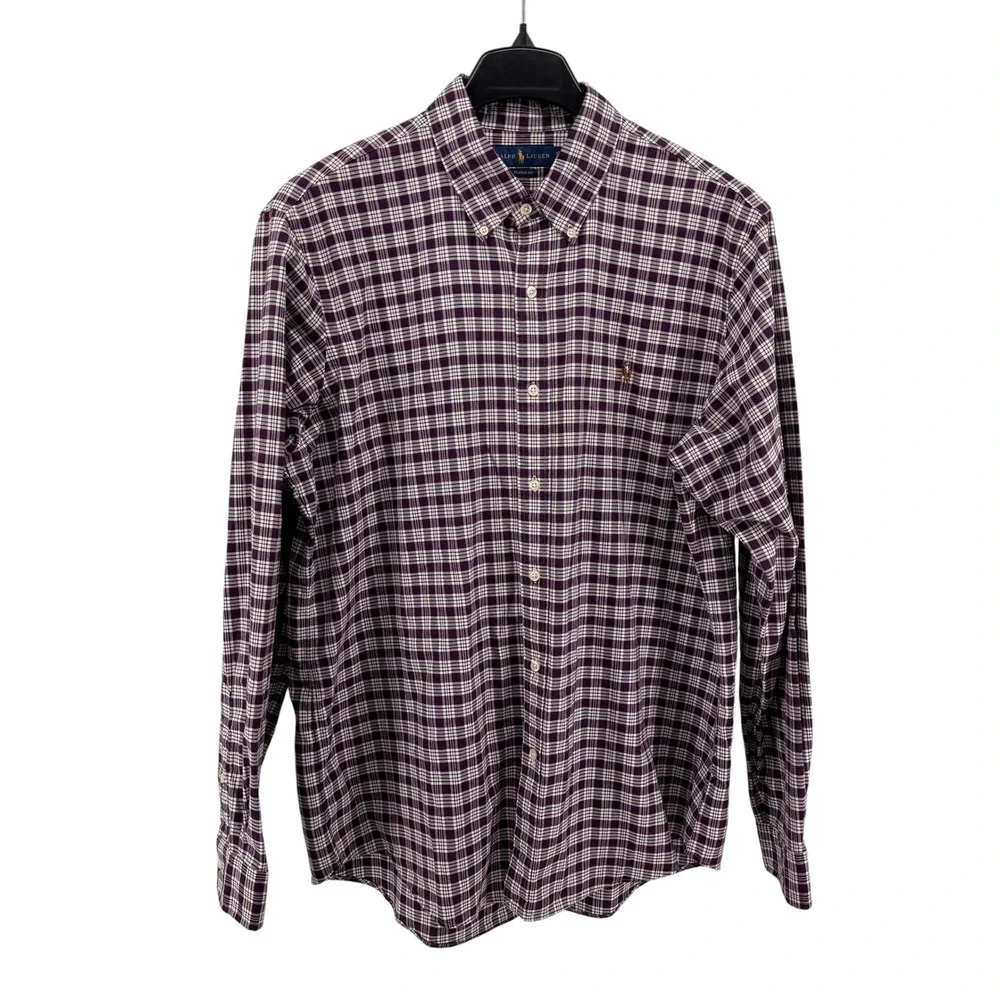 Polo Ralph Lauren Button Down Mens XL Pre-Owned Shirt Purple Plaid Classic Fit‎